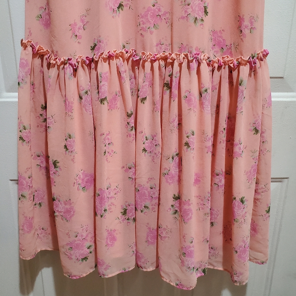LoveShackFancy Pink Floral Ruffle Midi Dress Size 8 - Picture 7 of 12